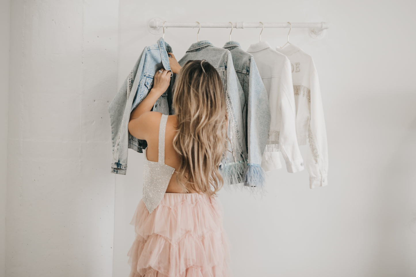 Denim Rhinestone Fringe Jacket