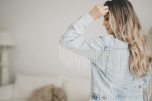 Denim Rhinestone Fringe Jacket