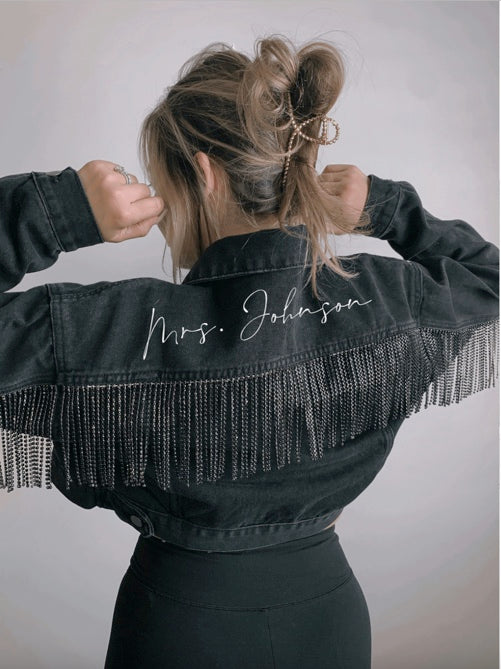 Black Rhinestone Fringe Jacket