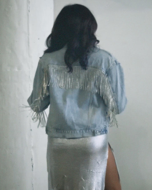 Denim Rhinestone Fringe Jacket